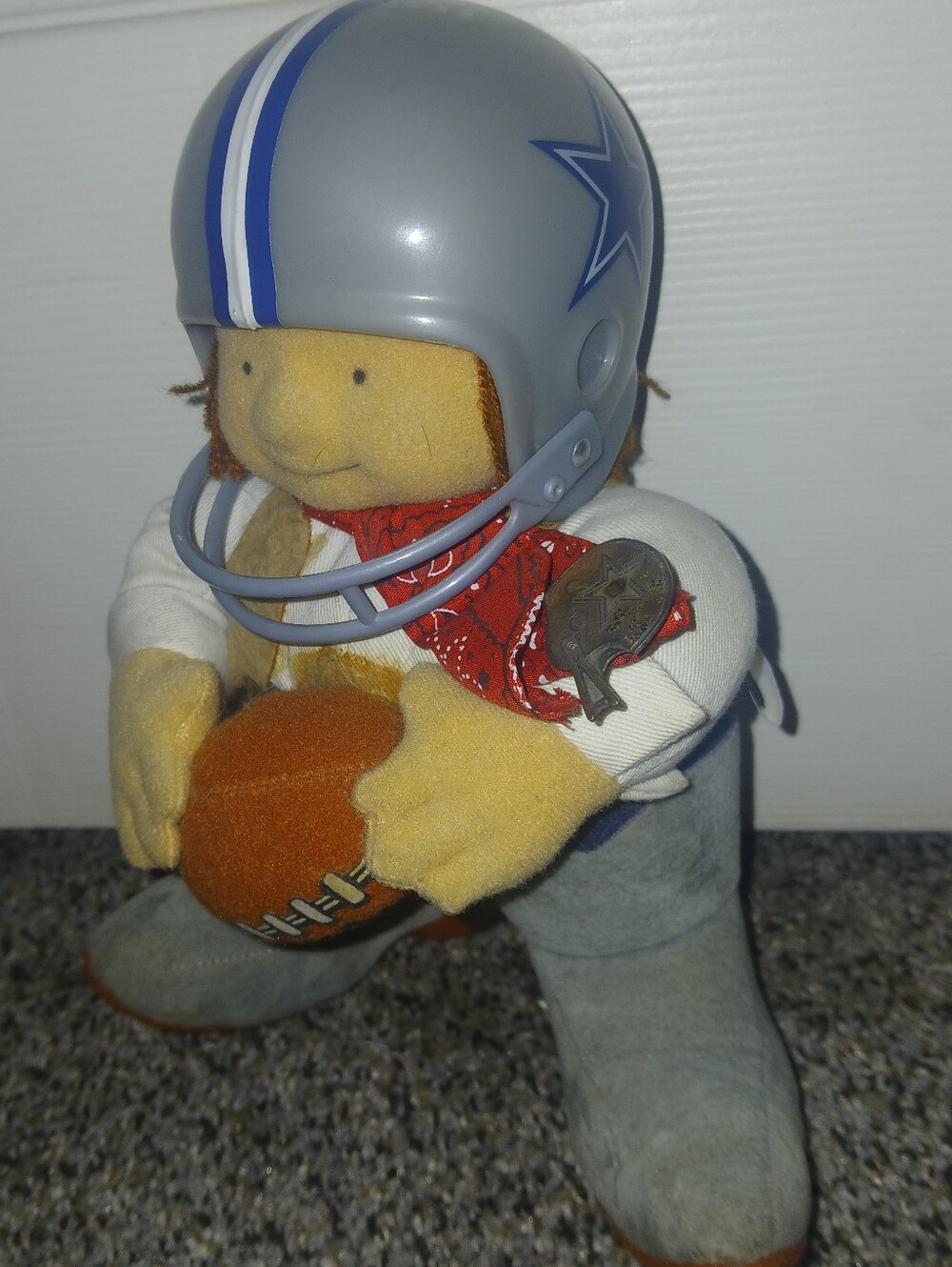 VINTAGE RARE Plush Cowboys Football Player Toy W/ Vintage Hatpin Offical NFL